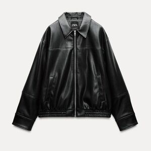 Zara Black Faux-Leather Zip Jacket